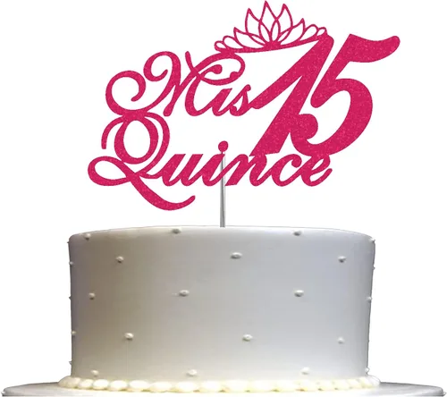 Vista 7 de Mis Quince 15 Quinceañera - Decoración para tartas con purpurina para quinceañera, ideas de decoración de fiesta de cumpleaños, decoración de alta
