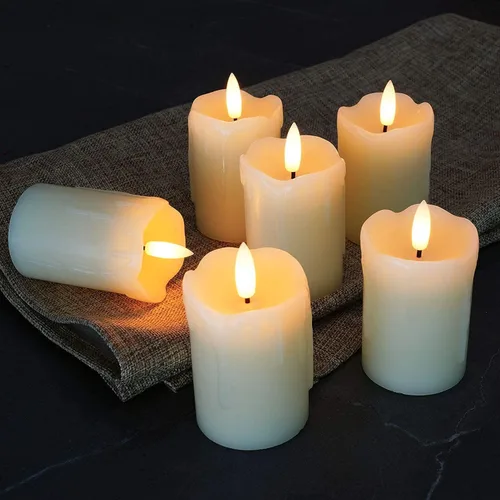 Vista 4 de Homemory Paquete de 6 velas flotantes sin llama de 3 pulgadas, 100 horas y 6 velas de pilar sin llama de 3 x 2 pulgadas con temporizador remoto, 400
