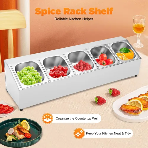 Vista 3 de Estante para especias, estante de especias de 1 hilera, estante organizador de condimentos inclinado con 5 sartenes para ingredientes de salsa