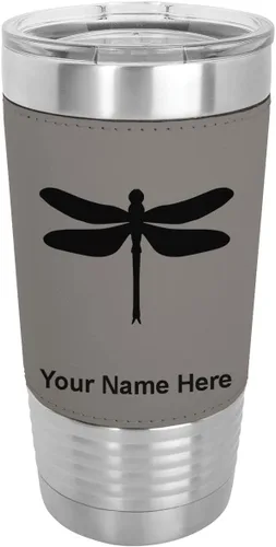 Vista 16 de LaserGram Vaso aislado al vacío de 20 onzas, libélula, grabado personalizado incluido (piel sintética, estilo béisbol)