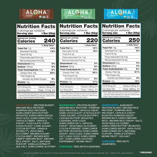 Vista 2 de ALOHA Barras de Proteína Orgánicas a Base de Plantas - Paquete de Variedad de 6 Sabores - 12 Unidades, Barras de 1.9oz - Aperitivos Veganos, Bajo