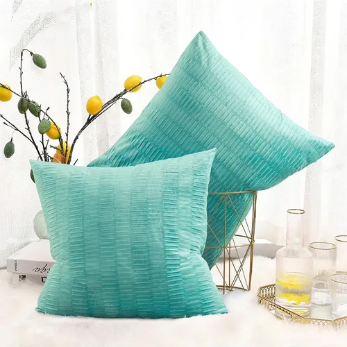 Vista 19 de Juego de 2 fundas de almohada decorativas de terciopelo a rayas plisadas de 14 x 26 pulgadas, funda de cojín rectangular suave y elegante para sofá
