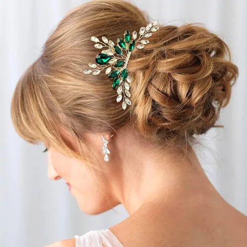 Vista 2 de Peine de pelo de cristal para novia, pieza de pelo con diamantes de imitación, fiesta de graduación, festival, boda, accesorios para el cabello