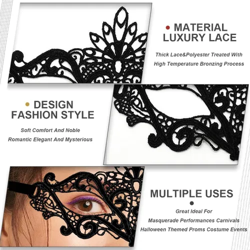 Vista 3 de Máscara de máscaras para mujeres parejas y hombres máscara para carnaval Halloween máscara de ojos de encaje para fiesta baile de graduación bar