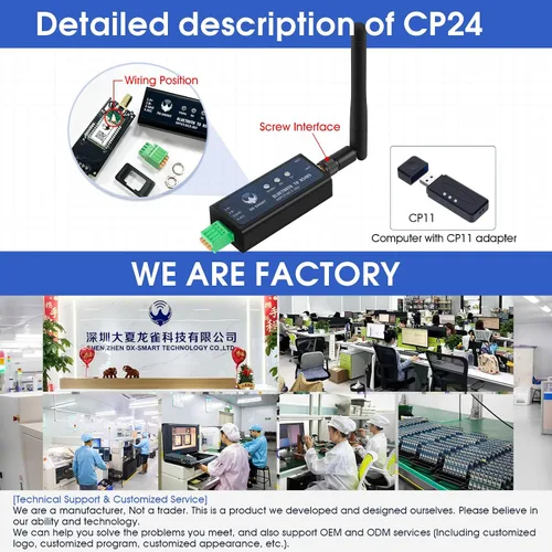 Vista 6 de Adaptador serie DX-CP24 RS485 a Bluetooth Módulo de comunicación Bluetooth inalámbrico industrial a convertidor, cambia el dispositivo con cable a
