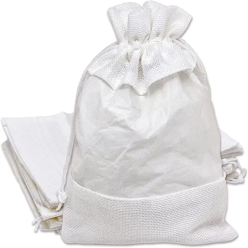 Vista 39 de TheDisplayGuys para tu vida moderna - Paquete de 12 bolsas de regalo pequeñas de arpillera de lino y organza con cordones (8.9x14 cm, gris)