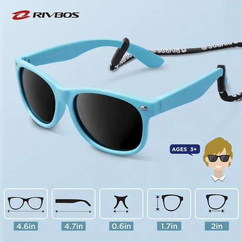 Vista 5 de Lentes de sol de goma Rivbos RBK004, flexibles, para niños lentes para bebés y niños de 3-10 (vidrio espejado disponible).