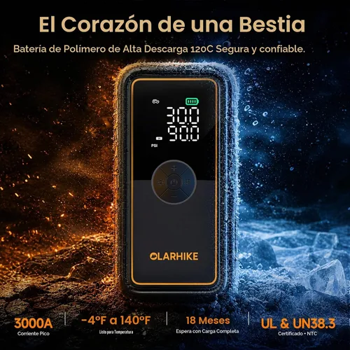 Vista 4 de OlarHike Arrancador de salto resistente portátil 3000A con compresor