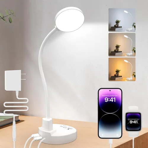 Vista 9 de Lámpara de escritorio LED de 15W con puertos de carga USB – Lámpara de mesa regulable con 3 temperaturas de color, 5 niveles de brillo, 4