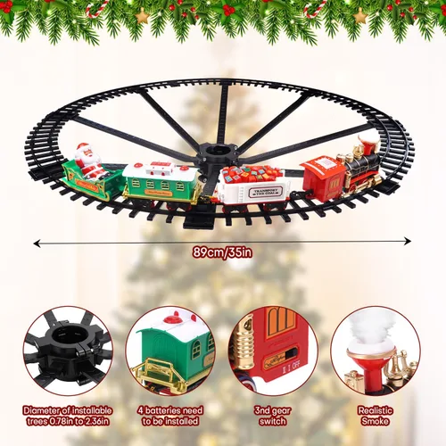 Vista 7 de Juego de tren de Navidad 2 en 1 para colgar alrededor del árbol, juguetes para niños pequeños con pista de lujo, sonido y humo, juego de juguetes