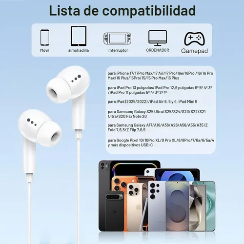 Vista 5 de [Certificado Apple MFi] Auriculares USB C para iPhone 17, 16, 15, auriculares con cable con micrófono y control de volumen, cancelación de ruido