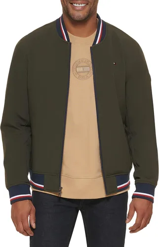 Vista 30 de Tommy Hilfiger Chaqueta bomber ligera Varsity de punto acanalado para hombre Verde militar