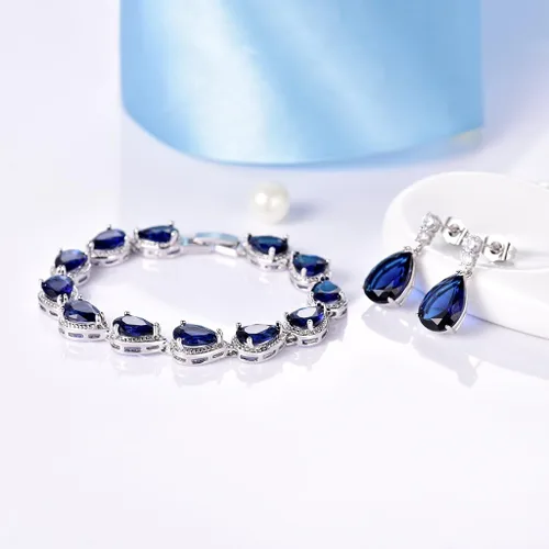 Vista 2 de GULICX - Juego de joyas de plata para mujer, color zafiro, rubí