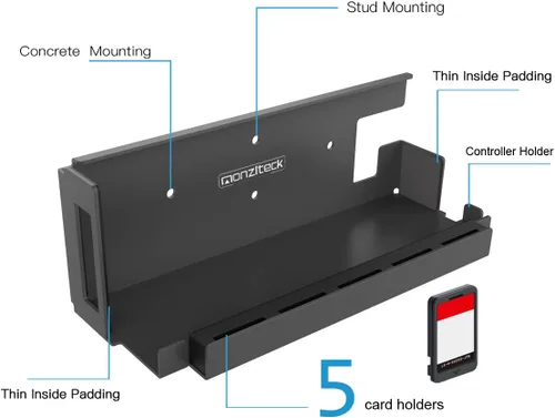 Vista 2 de Monzlteck Soporte de pared para interruptor+soporte de controlador, compatible con la versión OLED, titular de la tarjeta de juego, metal sólido