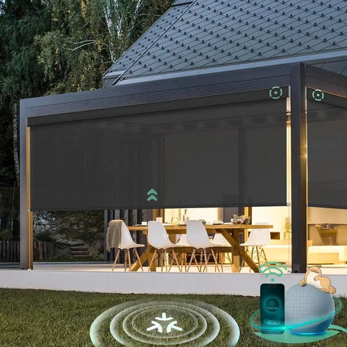 Vista 8 de Yoolax Motorized Matter - Persianas para exteriores compatibles con Alexa, pantallas retráctiles de patio con control remoto, persianas enrollables