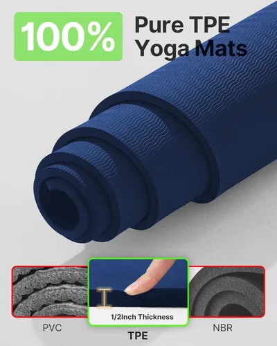 Vista 3 de YOTTOY Tapete de yoga grande (75 x 52 x 1/2 pulgadas), tapete de ejercicio TPE extra ancho, tapete de entrenamiento antideslizante para pilates