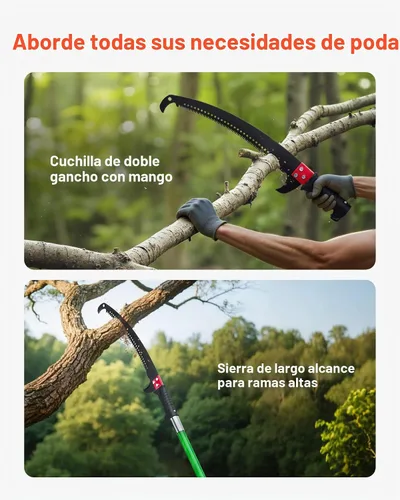 Vista 3 de VEVOR Sierra de poste manual, poste extensible de 3.87-27 pies para podar árboles, hoja de acero 65Mn afilada, poste de mango de fibra de vidrio