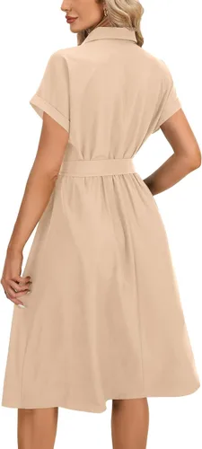 Vista 5 de Vrtige Vestido camisero midi de manga corta con cuello y botones para mujer