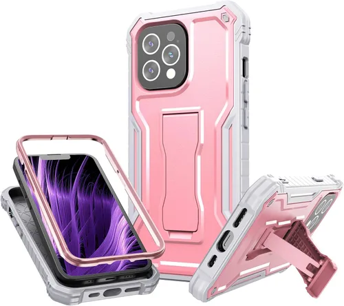 Vista 12 de FITO Funda para Apple iPhone 13, doble capa a prueba de golpes resistente con protector de pantalla de vidrio templado y soporte integrado (verde)