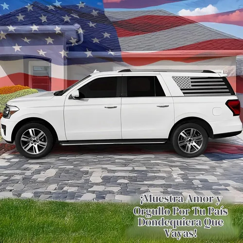 Vista 2 de BOGAR TECH DESIGNS Calcomanía de vinilo precortada con bandera estadounidense para ventana de un cuarto compatible con Ford Expedition MAX Negro