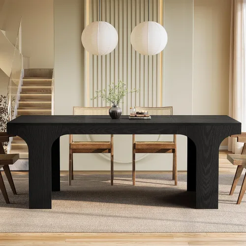 Vista 6 de Tribesigns Mesa de comedor de granja de 71 pulgadas para 6-8, mesa de cocina larga y moderna de madera con diseño arqueado, muebles de comedor