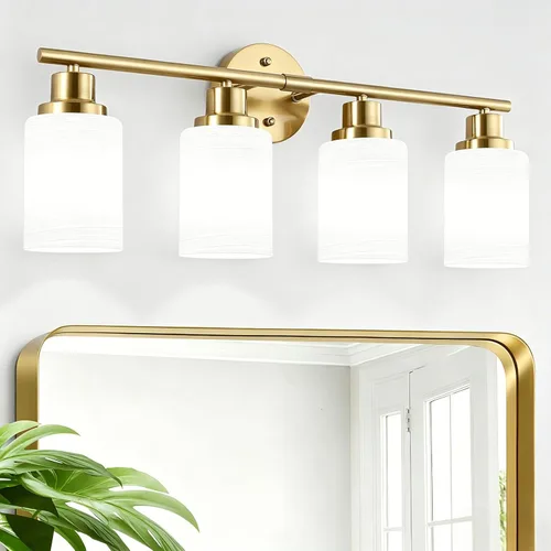 Vista 32 de Paquete de 2 luces de tocador de 1 luz, lámpara de baño de níquel cepillado con pantalla de vidrio blanco lechoso texturizado, accesorio