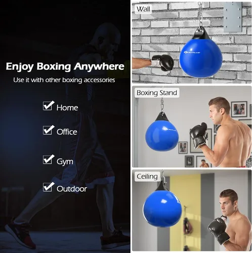 Vista 6 de Goplus Bolsa de Agua Aqua, Bolsa de Boxeo Pesada de 180 Libras de 21 Pulgadas / 110 Libras de 18 Pulgadas con Cadena Metálica Ajustable, Manguera