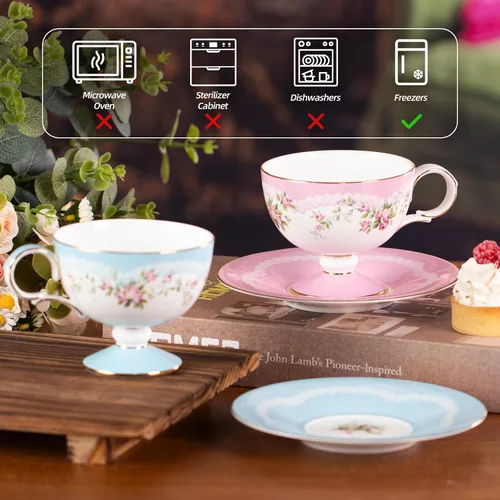 Vista 7 de KAMMAK Juego de 2 tazas de café de cerámica, tazas de café de porcelana con platillos, 6.52 onzas hechas a mano, elegante taza de té de porcelana
