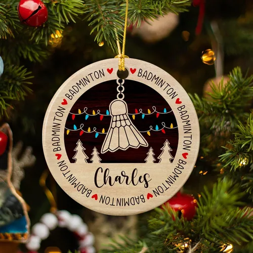 Vista 5 de Adorno de cerámica de bádminton de Navidad, regalos personalizados para jugadores de bádminton, árbol de Navidad colgante de bádminton, adorno