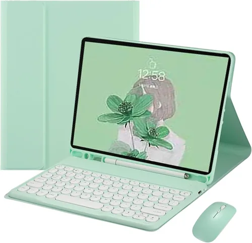 Vista 14 de Funda de teclado desmontable con teclas redondas en lindos colores de caramelo para iPad 5/6/Air2/Pro9.7 (Negro)