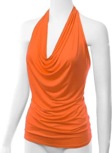 Vista 2 de FASHIONOLIC - Camiseta de tirantes casual con cuello halter, drapeada en el frente, sexy y sin espalda para mujer (S-3XL) (CLLTJ316)