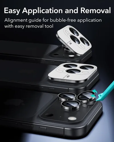 Vista 7 de ESR Protector de lente de cámara para iPhone 15 Pro Max/15 Pro/14 Pro Max/14 Pro, protector de lente individual HD ultra resistente, vidrio templado