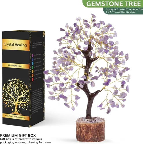 Vista 3 de NARIBABU Árbol de cristal de amatista, cristales curativos y piedras, regalos únicos para mujeres, árbol del dinero de Reiki y Feng Shui, decoración