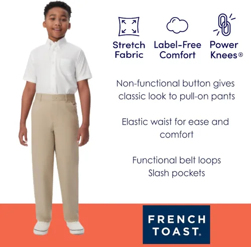 Vista 4 de French Toast Pantalones de ajuste relajado sin arrugas para niños Azul marino