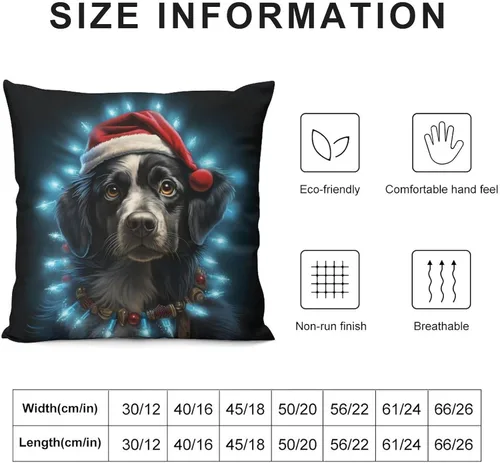 Vista 3 de Almohadas decorativas para cama, diseño de perro de Papá Noel con luces de Navidad, fundas de almohada para sofá para amantes de los perros, funda