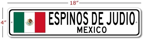 Vista 2 de Espinos De Judio, Mexico - Letrero de calle con bandera mexicana, letrero de metal novedoso, letrero personalizado, letrero de calle de la cueva