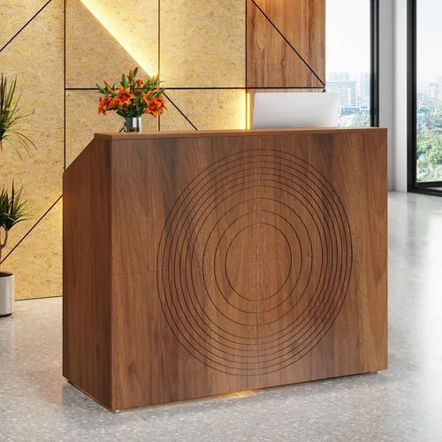 Vista 12 de Tribesigns Escritorio de recepción con mostrador, moderno escritorio de recepción para sala de recepción frontal con canaleta para cables, mostrador