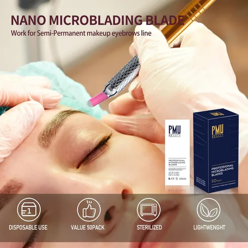 Vista 5 de 50PCS Nano Microblading Blades 12 agujas planas curvadas del tatuaje de la ceja