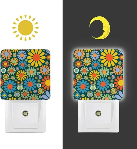 Vista 7 de Bonita luz nocturna de flores, colorida luz nocturna floral enchufable en la pared con sensores de luz del atardecer al amanecer, lámpara LED
