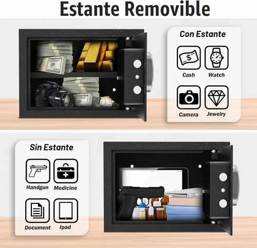 Vista 6 de [1.2 pies cúbicos] Caja de seguridad PATRON con llave, seguridad digital para el hogar, cajas fuertes de gabinete para documentos en efectivo, cajas