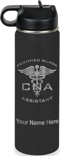 Vista 16 de LaserGram Botella de agua personalizada, asistente de enfermería certificada por la CNA, acero inoxidable de doble pared aislada al vacío con popote
