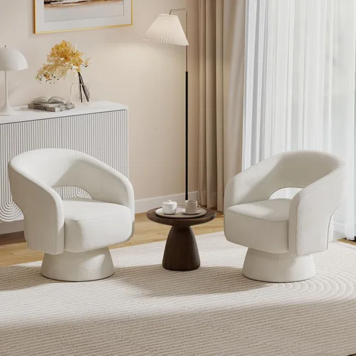 Vista 3 de Bonzy Home Silla Giratoria de Barril, Sillón de Acento de Terciopelo Silla Club Giratoria de 360 Grados para Sala de Estar Dormitorio Sala de Beige