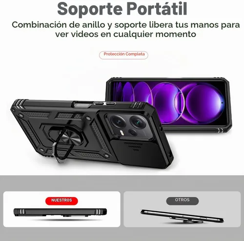 Vista 4 de Funda para Redmi Note 12 5G, Poco X5 5G 22111317PG Funda con protector de pantalla de vidrio templado y cubierta de cámara deslizante, soporte