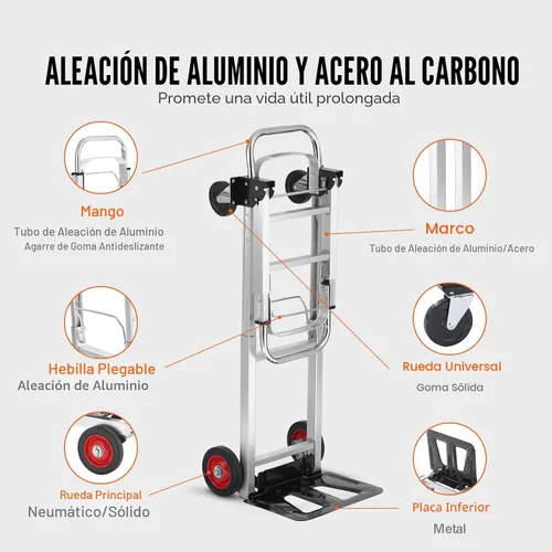 Vista 5 de VEVOR Camión de mano plegable de aluminio, diseño 2 en 1 con capacidad