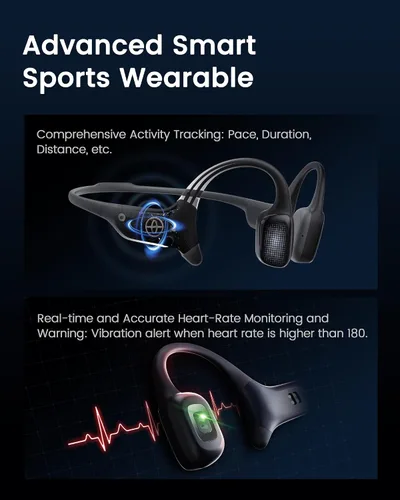 Vista 2 de mojawa HaptiFit Terra Advanced Smart Sports Wearable, auriculares de conducción ósea Bluetooth de oreja abierta con micrófono y MP3 de 32 GB
