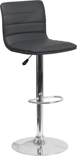 Vista 3 de Flash Funiture silla de bar ajustable con base cromada, Vinilo, Gris