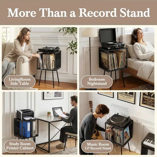 Vista 7 de Faesun Soporte para tocadiscos con almacenamiento para más de 100 discos de vinilo, soporte giratorio industrial con estante de almacenamiento