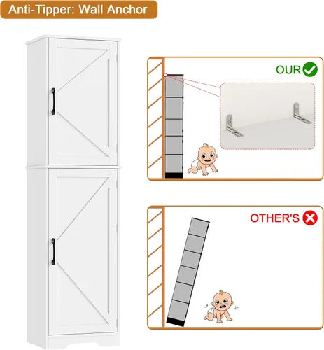 Vista 8 de Yusong Armario de almacenamiento de baño de 64 pulgadas de alto, despensa de cocina con almacenamiento de puerta, armarios independientes de madera