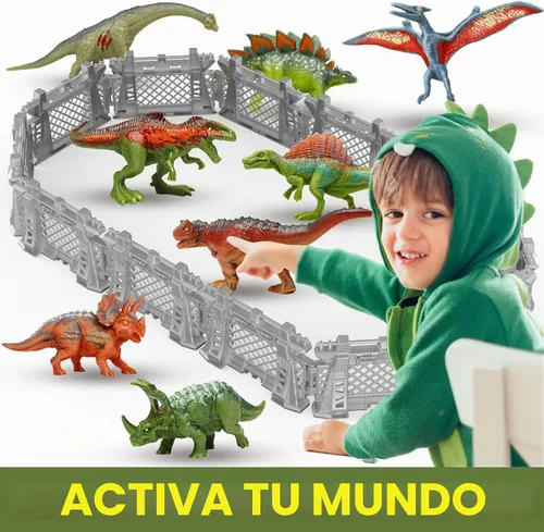 Vista 2 de Oriate Juego de Accesorios de Cercado de Captura de Dinosaurio de 12 Piezas, Juguetes de Cerca de Jaula de Dinosaurio de Plástico para Fanáticos