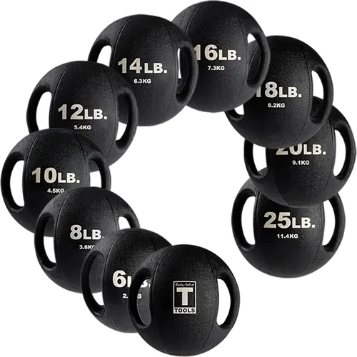 Vista 4 de Body-Solid Pelotas medicinales de ejercicio resistentes con asas dobles, pelota medicinal de agarre de goma antideslizante duradera